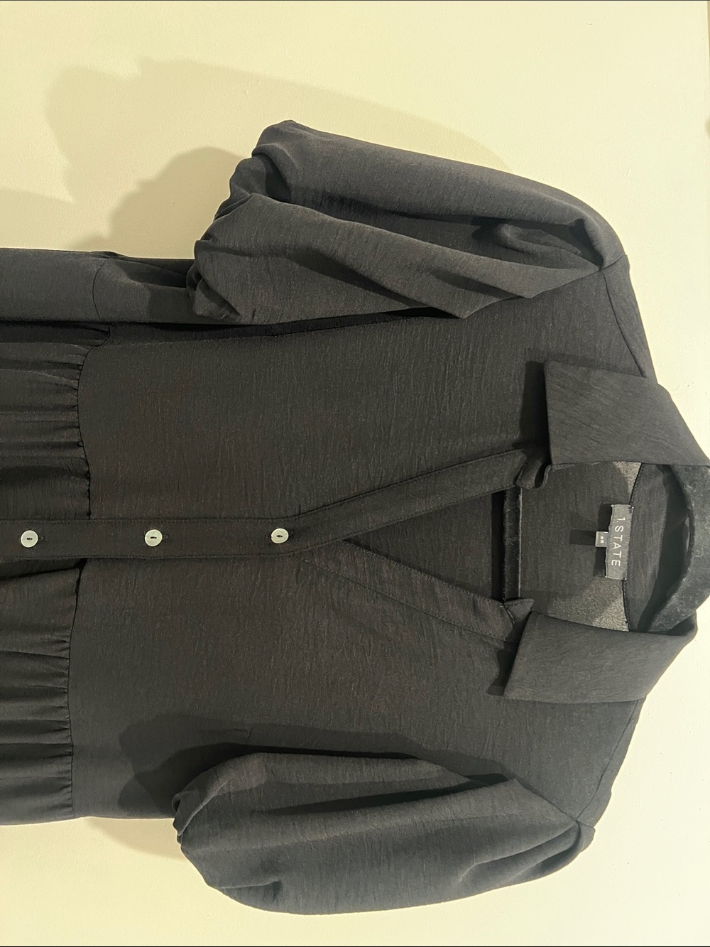 1. State Black Button-Front Tiered Maxi Dress with Puff Sleeves - Picture 3 of 5